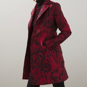 CHICO'S PETITE RED ROSE JACQUARD TOPPER JACKET STUNNING STATEMENT PIECE  OP